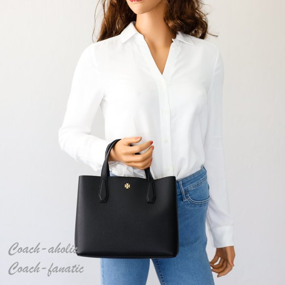 NWT Tory Burch 85985 Blake Small Leather Crossbody Tote in Black/Devon Sand - Picture 3 of 11